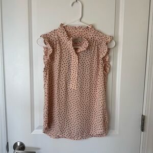 LOFT Blush Heart Print Ruffle Sleeve Blouse